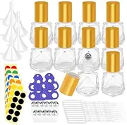 Waltool 30Pcs 8ml/0.27oz Polygonal Clear Glass Roller Bottles Kit Contains Stainless Steel Empty Refillable Roll on Glass Bottles, Funnels, Blank Labels, Opener, Pipettes for Essential Oil