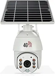 Elinz Wireless Solar Security 4G IP 1080P PTZ Outdoor Camera CCTV IP66 Waterproof, 15600mAh Built-in Battery, Pan Tilt Digital Zoom, 2-Way Audio, PIR Motion Detection, LED Floodlight