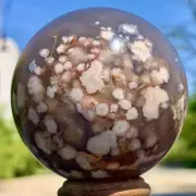 402G Natural Sakura Flower Agate QUARTZ Sphere Crystal Ball Reiki Healing