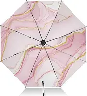 [RPLIFE] Abstract Marble Blush Pink Umbrella, Lightweight Durable Automatic Umbrella for Women, Travel Umbrellas for Rain and Sun