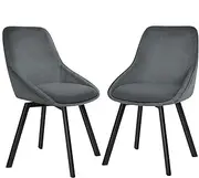 [ALFORDSON] Velvet Dining Chairs Set of 2, Kitchen Chair with Swivel Seat, Metal Legs & Floor Protector, Reading Seating for Home Cafe Coffee Table, Max 150kg, Grey