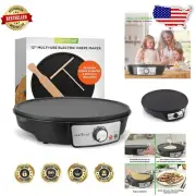 12-Inch Electric Crepe Maker & Griddle - Nonstick & Adjustable Temp Control