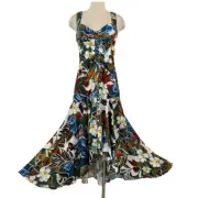 Badgley Mischka Tropical-Print High-Low Dress Blue Floral Gown Size 8 NWT