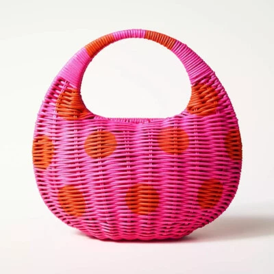 IN HAND - Kate Spade New York X Target Polka Dot Wicker Crescent Bag Pink Red