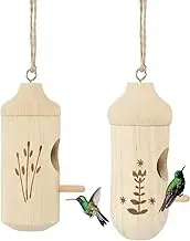 uxcell Hummingbird House, 2 Pcs Natural Wooden Bird Houses Hummingbird Houses for Outside for Nesting Feeders Home Garden Decoration Gardening Decor, Wooden