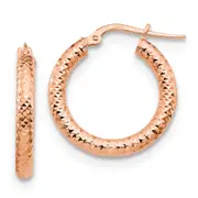 14K Rose Gold 3X15 D/C Round Hoop Earrings