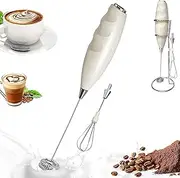 Milk Frother Handheld Blender - Wireless Electric Frother Whisk for Coffee, Lattes, Hot Chocolate, Eggs,Easy-to-use One Click (Dual-Purpose Heads)