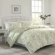 [Laura Ashley] Home - Twin Duvet Cover Set, Reversible Cotton Bedding with Matching Sham, Lightweight Home Decor for All Seasons (Natalie Sage, Twin)