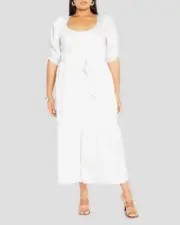 NEW City Chic Ladies Sexy Ivory Poppie Puff Sleeve Maxi Dress + Size S 16 #U78
