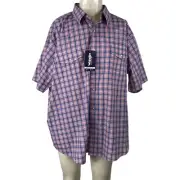 WRANGLER - MEN'S 3X PINK & BLUE PLAID SHORT SLEEVE SNAP FRONT RELAXED FIT SHIRT