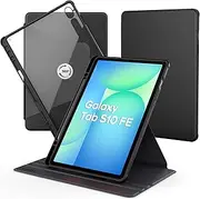 [CACOE] Rotating Case for Samsung Galaxy Tab S10 FE / S9 FE 10.9-Inch / S9 11-Inch with S Pen Holder, 360 Degree Rotation Protective Stand Cover Clear Back - Black