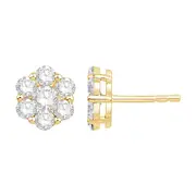 Bevilles Flower Stud Earrings with 1.50ct of Laboratory Grown Diamonds in 9kt Yellow Gold