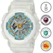 New Casio Baby-G Watch White Semi Transparnt Resin Aqua Trim Ana Digi BA110SC-7A