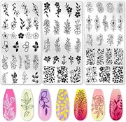 beinkmake 3Pcs Flower Vine Nail Stamping Plate Set Floral Leaves Rose Daisy Nail Stamp Templates Metal Reusable Tools with Stamper Scraper for Manicure Printing