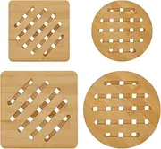 Bamboo Trivet Mat Set Bamboo Hot Pads Kitchen Wood Non-Slip Kitchen Bamboo Hot Pads Natural Bamboo Trivet Mat Set for Hot Dishes Pot Bowl Teapot Hot Pot Holders Square and Round (Shape 1)