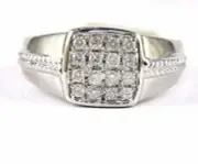 Natural Round Diamond Square Cluster Men's Ring Band 14k White Gold .50Ct