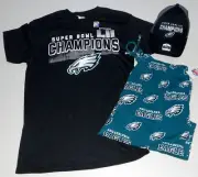 PHILADELPHIA EAGLES MENS SLEEP LOUNGE PAJAMA PANT T SHIRT CAP SET M L XL 2X LII