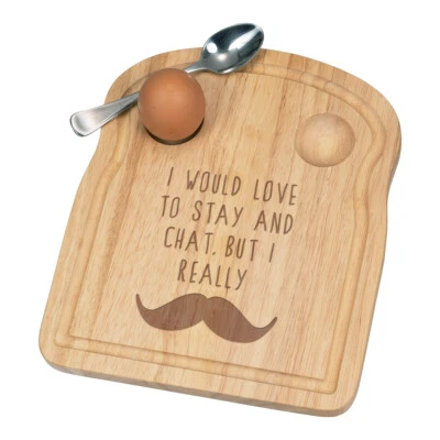 I Would Love To Stay And Chat Moustache Breakfast Dippy Egg Cup Board Funny