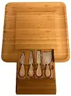 Zulay Kitchen Bamboo Cheese Board 4 Pc Knife Set Extra Thick Charcuterie Board