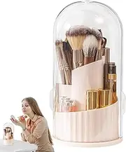 Makeup Brush Holder for Vanity, Cosmetic Storage Box, 360 Degree Rotating Storage Containers Dustproof with Lid for Cosmetics Brushes Travel Bathroom Desk Dresser