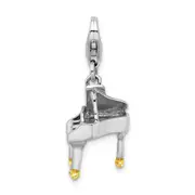 Sterling Silver Amore La Vita Rhodium-Plated Polished 3-D Enameled Piano Charm With Fancy Lobster Clasp
