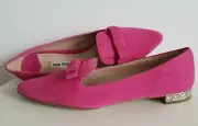 MIU MIU AMAZING PINK SUEDE BOW CRYSTAL HEEL LOAFER FLATS EU 39.5 40 I LOVE SHOES
