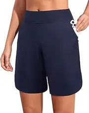 [Holipick] Women's 9" Long Swim Shorts with Pockets Quick Dry High Waist Board Shorts with Liner UPF 50+ Bathing Shorts