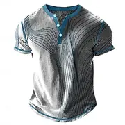 Men's Geometric Abstract Henley Shirt Waffle T Shirt Short Sleeve Daily Retro Vintage Classic Sports Outdoor Casual Holiday Summer Spring Summer Purple Red Bl