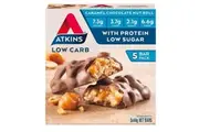 5pc Atkins Advantage Low Sugar Carb Caramel Chocolate Protein Nut Roll Bars 44g