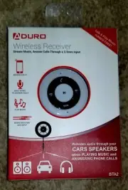 Aduro Bluetooth Hands Free Wireless Receiver Streaming Car Kit W AUX White/Black