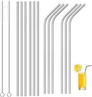 12pcs Reusable 304 Stainless Steel Straws- with 2 Cleaning Brushes Metal Straws with 6 Straight 6 Bent - Eco Friendly Drinking Straws