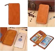 DFV mobile - Executive Wallet Case with Magnetic Fixation and Zipper Closure Compatible with Samsung Galaxy CORE Plus, SM-G350 - Brown