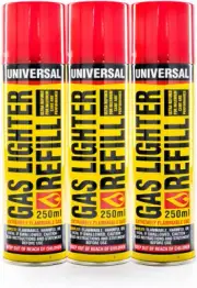 3PC Home Master Butane Gas Lighter Refill, Quick Refill. Changeable Nozzles,250m