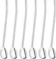 Tea Spoons Stainless Steel Spoon 6pcs Stainless Steel Straw Spoon Oval Shape Reusable Metal Drinking Straws Cocktail Spoons Filter Set (Color : Silver)