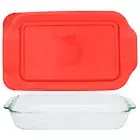 Pyrex (1) 232 2qt Glass Baking Dish & (1) 232-PC Red Plastic Lid Cover