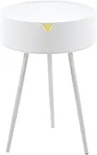 Round End Table with Drawer, Nightstand Coffee Side Table with 3 Steel Legs for Modern Home Decor Easy to Install 40x54.5 cm (White)