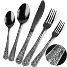 Meythway 40-Piece Vintage Carved Black Silverware Set for 8, Stainless Steel ...