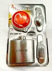 Camillus 4 PC Camp Kit Flask Folding Cup Multi-Tool Spoon Fork Hiking Camping