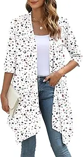 [YSYOKOW] Women's Open Front Cardigan Lightweight Soft Knit 3/4 Sleeve High-Low Draped Hem Loose Casual Duster