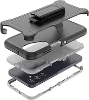 [TMIDVFV] Compatible with Samsung Galaxy A25 Case, with Belt Clip Holster Heavy Duty Rugged Shockproof Full Body Protection Kickstand Cover for Samsung Galaxy A25 Phone (Black+Grey)