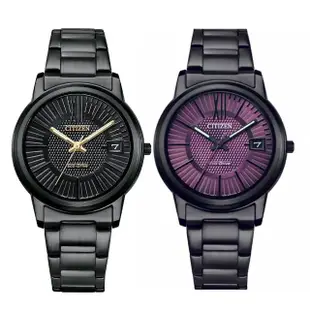 【CITIZEN 星辰】PAIR系列光動能荒野世紀黑鋼帶腕錶情侶錶-女款33mm(FE6017-85E/FE6017-85X)