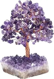 Jovivi Natural Amethyst Healing Crystal Money Tree on Amethyst Cluster Geode Druzy Base Feng Shui Crystals for Home Office Desk Decorations, Wealth, Good Luck