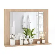 Rectangle Bathroom Mirror with Shelf 23.5 x 17.5 Inch and Wood Frame-Brown - Col