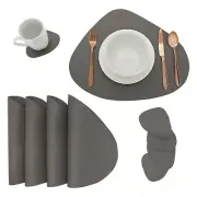 4x Faux Leather Placemats Table Mats Set with Wedge Coasters for Dinner Party