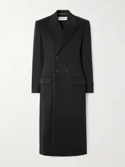 [SAINT LAURENT] SAINT LAURENT - Double-breasted Brushed Wool And Cashmere-blend Coat - Dark gray - FR 38 FR 38 Gray
