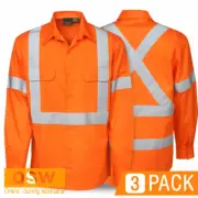3 x Hi Vis Orange Work Long Sleeve Shirt NSW Rail Spec X Back C95