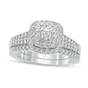 0.63 CT. T.W. Natural Diamond Cushion Frame Split Shank Bridal Engagement Ring Set in Solid 10K White Gold