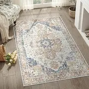 JINCHAN Rug Vintage Door Mat Indoor Distressed Floor Carpet Orange Multi Thin Rug 91x152CM Chenille Mat Accent Rug Lightweight Bathroom Kitchen Bedroom Dining Room