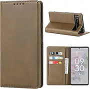 Cavor for Google Pixel 6a Case, Pixel6a Cowhide Pattern PU Leather Cases Flip Magnetic Kickstand Book Wallet Cover Phone Case with Card Slots(6.1") -Dark Green