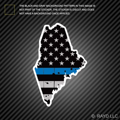Distressed Thin Blue Line Maine State Shaped Subdued US Flag Sticker police ME